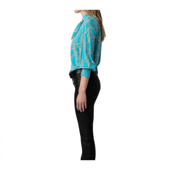 NEW ZADIG & VOLTAIRE tuile silk blouse in aqua - Picture 2 of 3